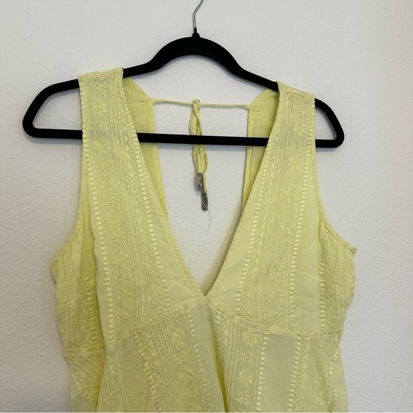 Free People Twist And Shell Embroidered Top Pale Yellow Tie Open Back Size Large - Picture 3 of 10